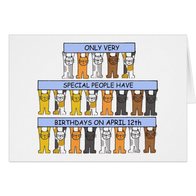 April 12:e Birthday Tecknad Cats Hälsningskort (Framsidan Horizontal)