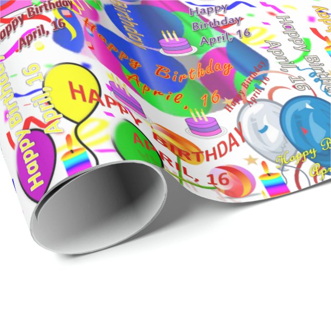 April, 16 Birthday Gift Wrapping Papper Presentpapper (Rullad Hörn)