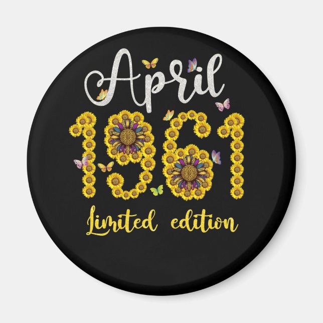 April 1961: 61 år gammal solros 61:e födelsedagen magnet (Framsidan)
