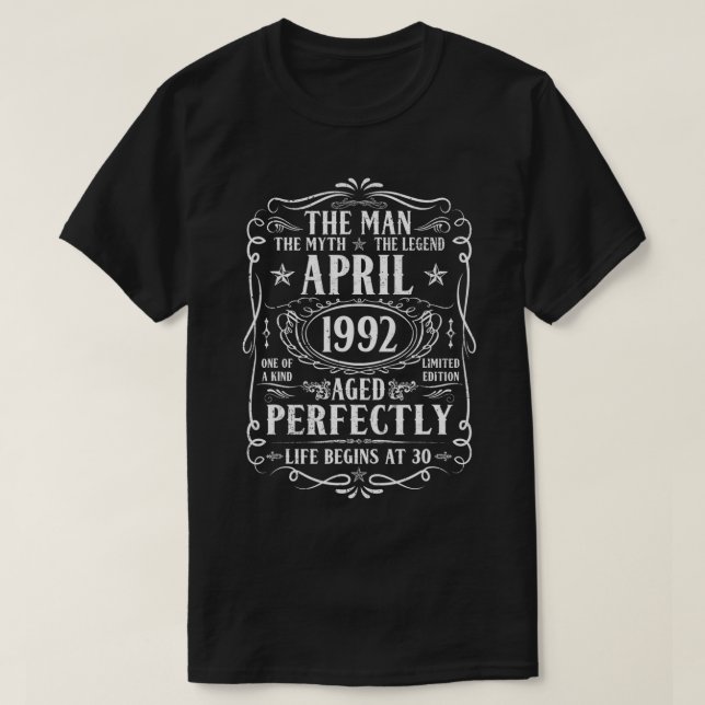 April 1992 Man Myth Legend 30års födelsedag 30 år T Shirt (Design framsida)