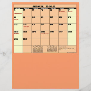 April. 2012 Kalender 13 månaders universalflygare. Reklamblad