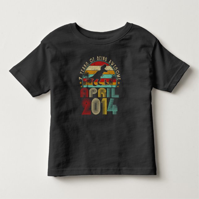 April 2014 Boy Kids 7:e Birthday Dinosaur T-Rex T Shirt (Framsida)
