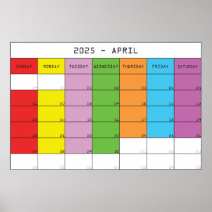 April 2025 färgdagar kalender planerare poster
