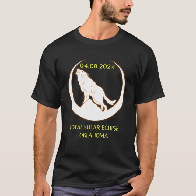 April 8 2024 Total Solar Eclipse Oklahoma Wolf Sun T Shirt (Framsida)
