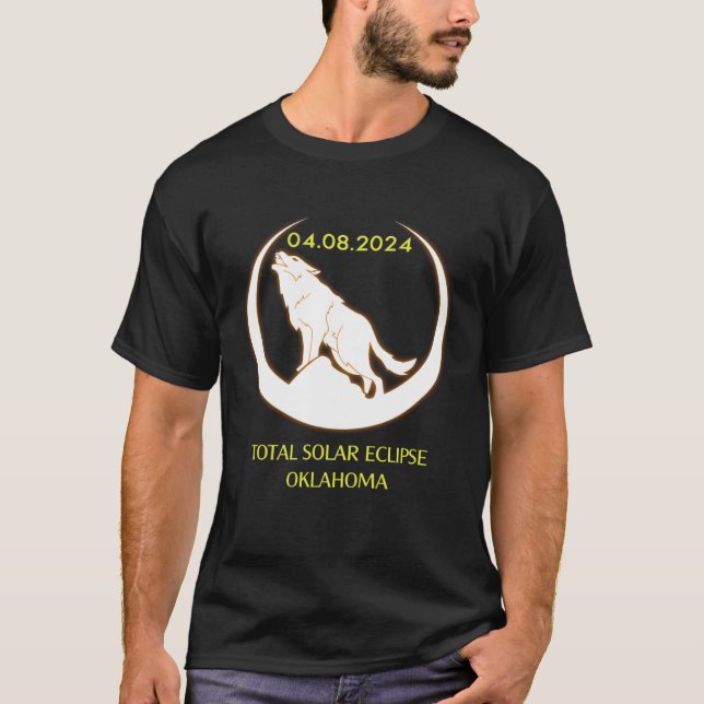 April 8 2024 Total Solar Eclipse Oklahoma Wolf Sun T Shirt (Framsida)