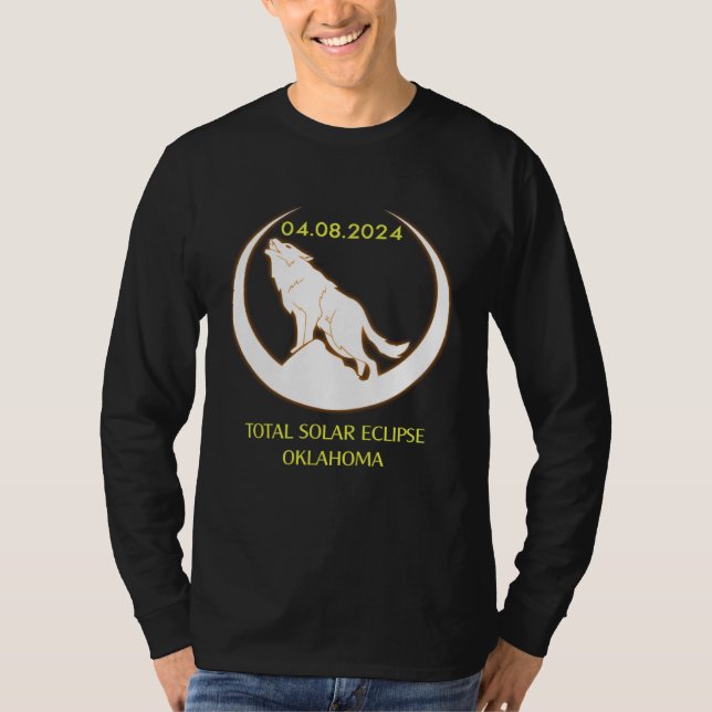 April 8 2024 Total Solar Eclipse Oklahoma Wolf Sun T Shirt (Framsida)
