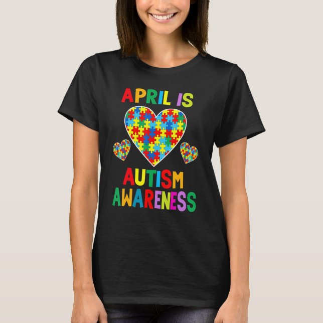 April är Autism Awareness Monsupport Puzzle Paj T Shirt (Framsida)