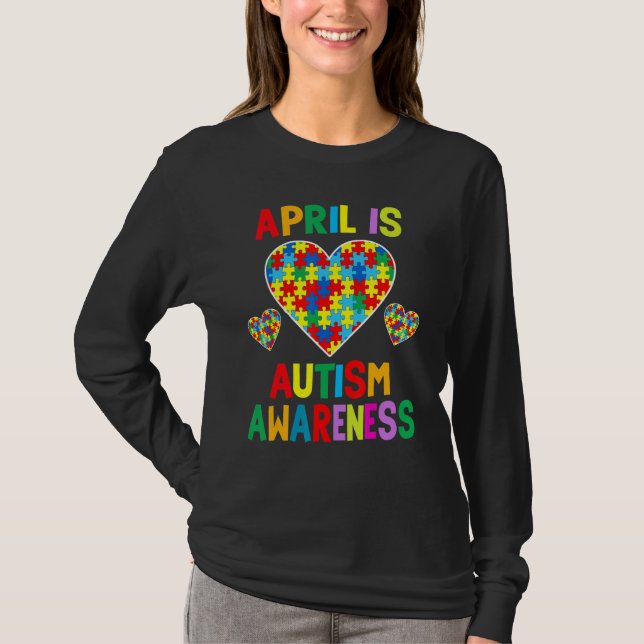 April är Autism Awareness Monsupport Puzzle Paj T Shirt (Framsida)