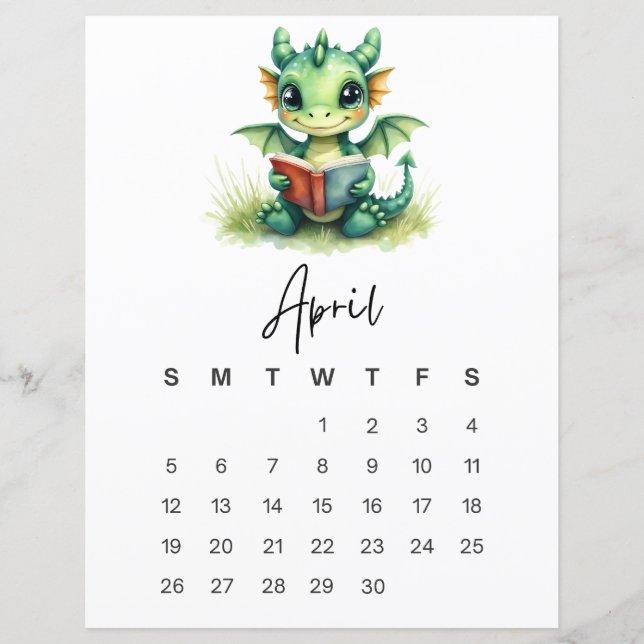 April Baby Dragon Whimsical Fantasy Wall Art (Framsida)