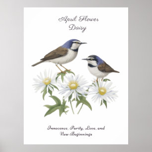 April Birkelmånad Flower Daisy Cherborn Birthday Poster