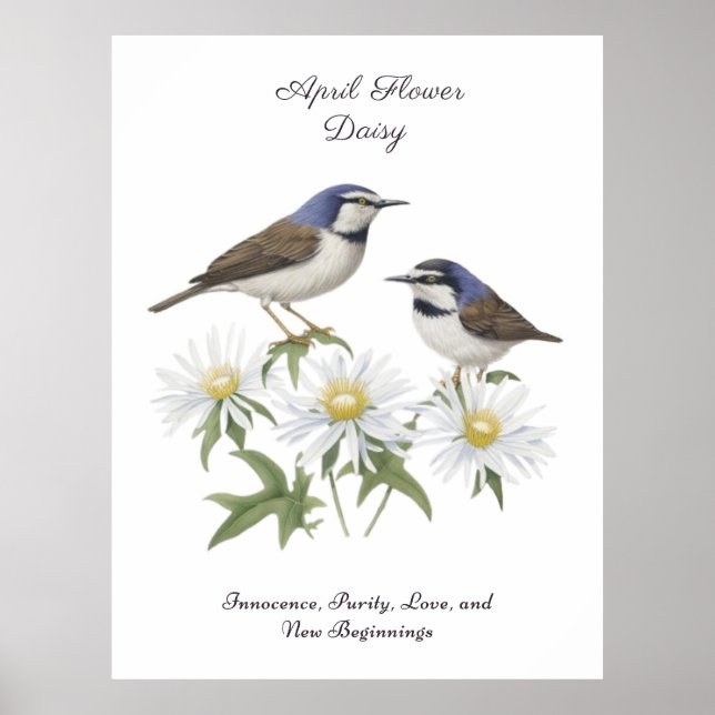 April Birkelmånad Flower Daisy Cherborn Birthday Poster (Framsidan)