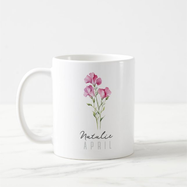 April Birkmånad Flower w/Namn - Sweet Pea Kaffemugg (Vänster)