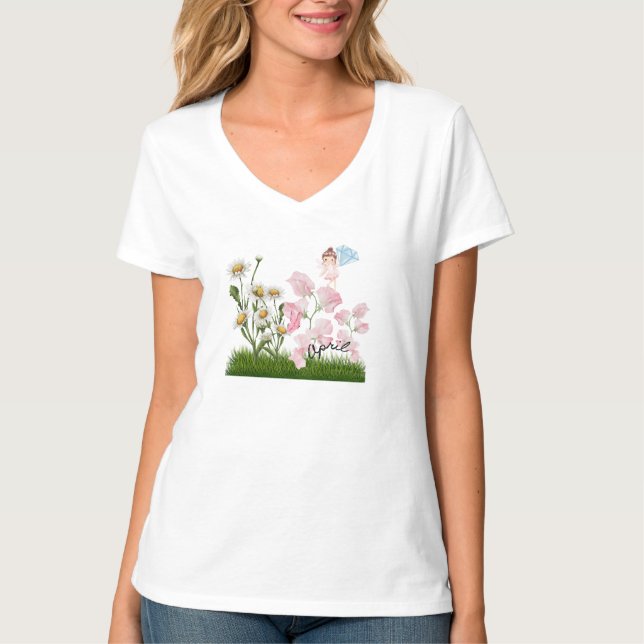 April Birth Flowers och Stone T Shirt (Framsida)