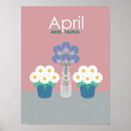 April- Birth Flowers & Zodiac Symbols Poster
