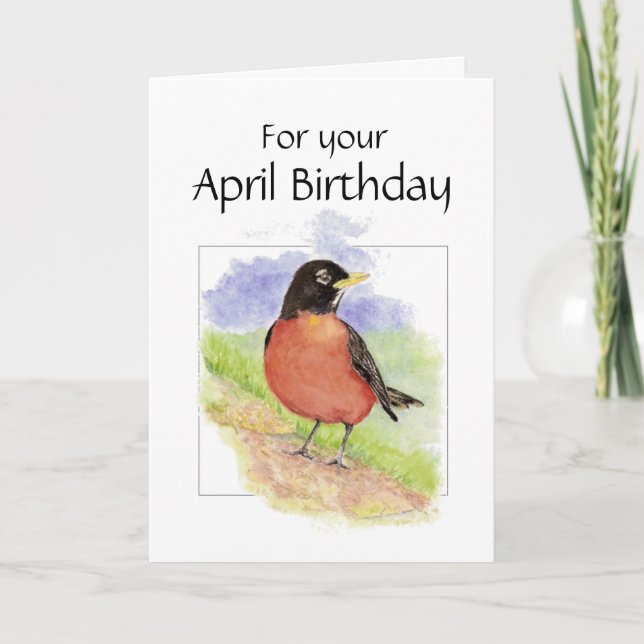 April Birthday, American Robin Bird, Garden Kort (Framsida)
