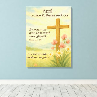 April Birthday Bible Verse Cross and Resurrection  Canvastryck