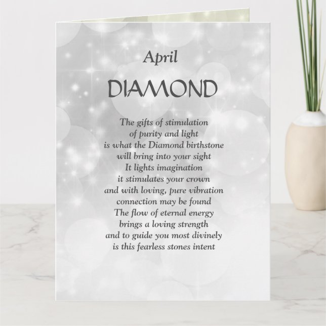 April Birthday Birthstone Diamond Hälsning Kort (Framsida)