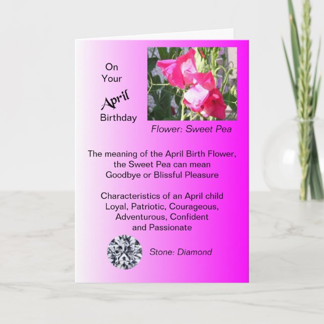 April Birthday Card - Sweet Pea och Diamond Kort (Framsida)