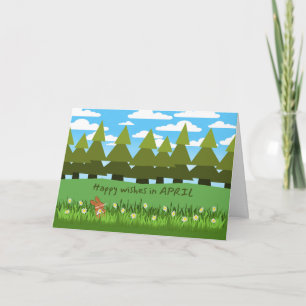 April Birthday Cute Bunny med Daisy Kort