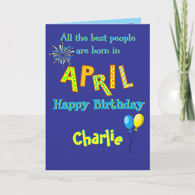 April Birthday Folded Greeting Card Kort (Framsida)