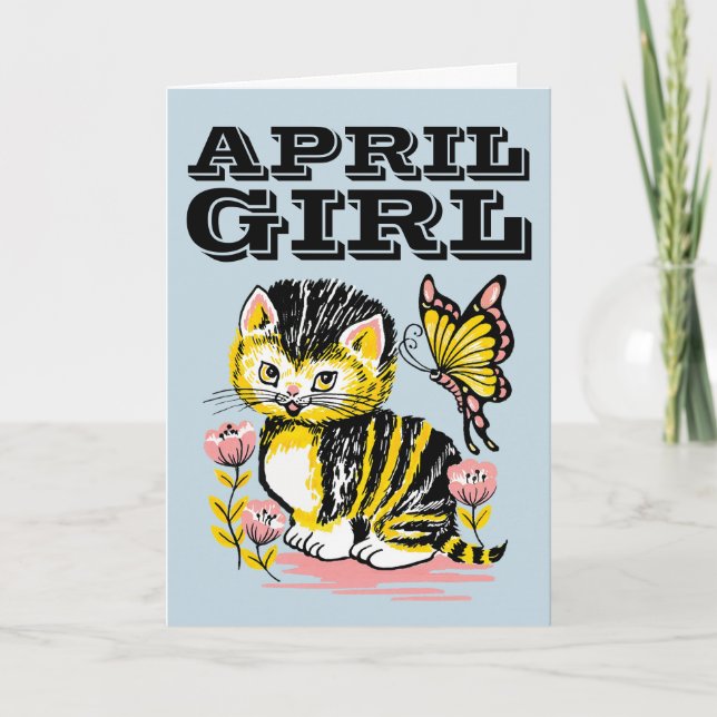 APRIL BIRTHDAY GIRL GREETDS CARDS KORT (Framsida)