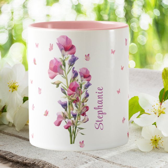 April Birthday Sweet Pea Birth Month Flower Blommi Två-Tonad Mugg (Skapare uppladdad)