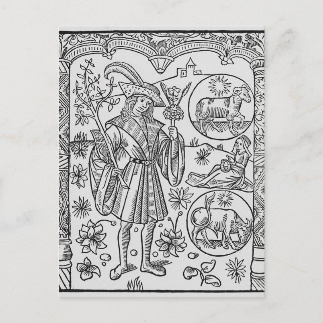 April, blommor, Aries Vykort (Framsida)