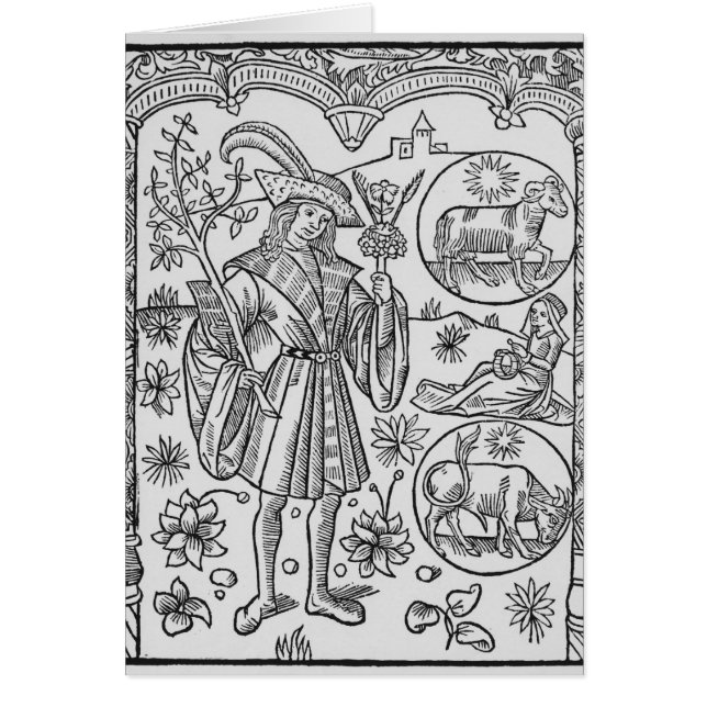 April blommor, vädur hälsningskort (Framsidan)