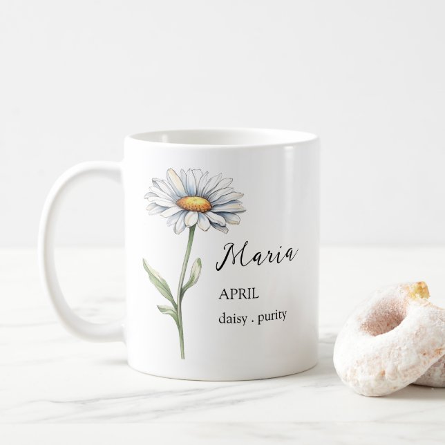 APRIL DAISY BIRTH FLOWER MÅNAD NAMN GIFT KAFFEMUGG (Med munk)