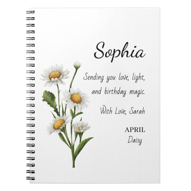 April Daisy Personalized Birthday Anteckningsbok (Framsidan)