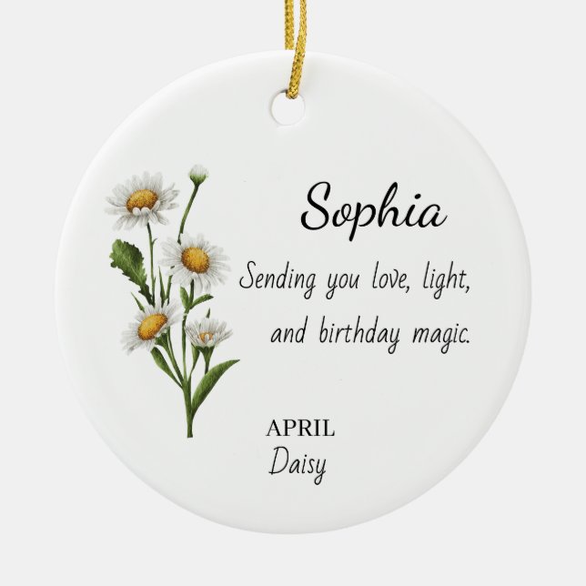 April Daisy Personalized Birthday Julgransprydnad Keramik (Framsidan)