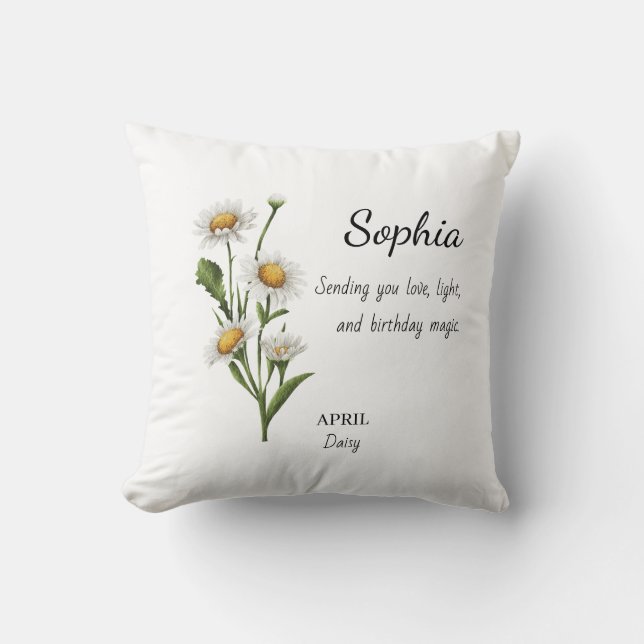April Daisy Personlig Födelsedag Kudde (Framsida)