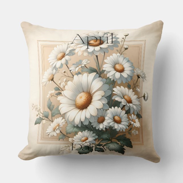 April Daisy Vintage Födelsedags Blommig Kudd Kudde (Framsida)