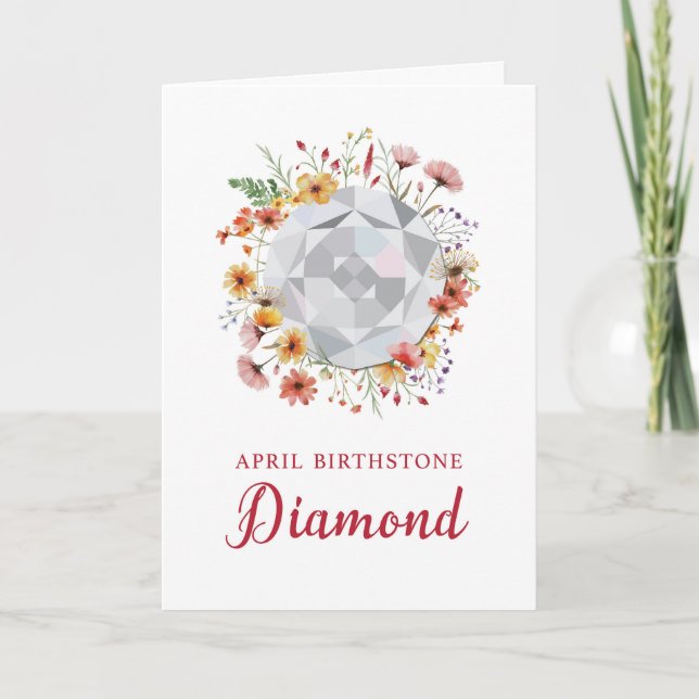 April Diamond Birthday med Wildblommor Kort (Framsida)