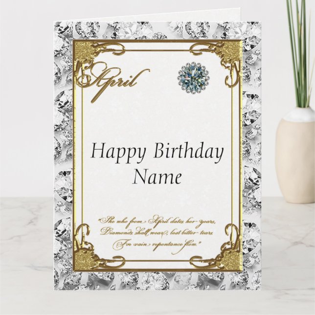 April Diamond Birthstone Birthday 8.5x11-kort Kort (Framsida)
