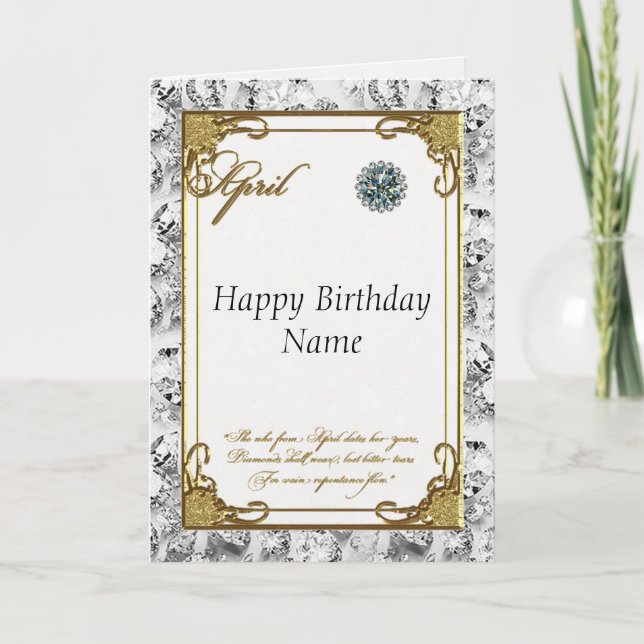 April Diamond Birthstone Birthday Card Kort (Framsida)