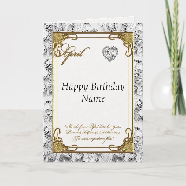 April Diamond Birthstone Birthday Card Kort (Framsida)