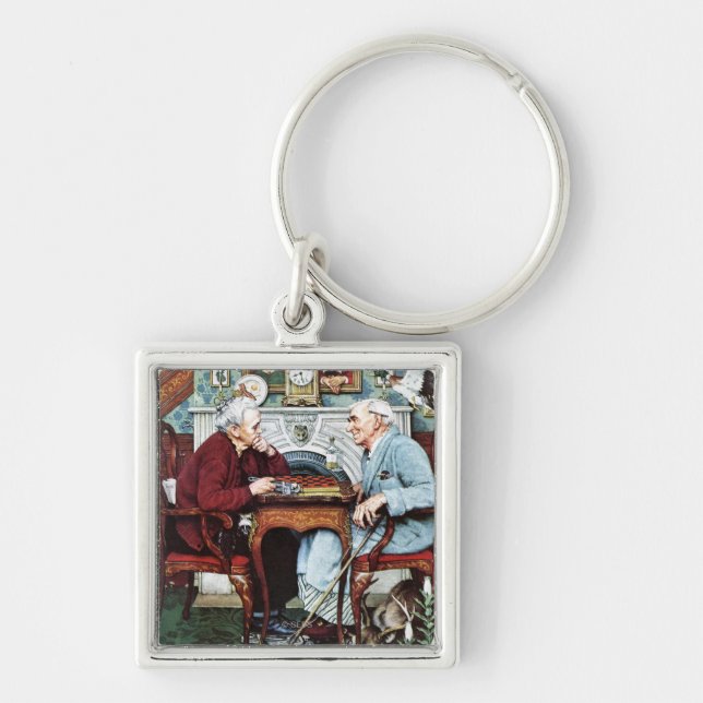 April dumbom, 1943 fyrkantig silverfärgad nyckelring (Framsidan)