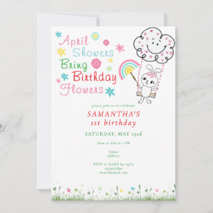 April Dusar födelsedag Blommor Birthday Inbjudningar