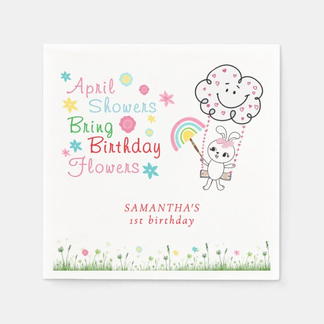 April Dusar födelsedag Blommor Birthday Pappersservett (Framsidan)
