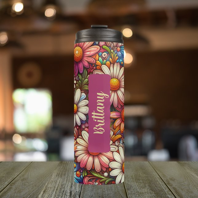 April Flower Daisy Personlig 16 oz (Personalized 20 oz tumbler with birth flower for April)