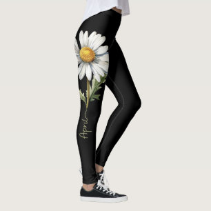 April Flower, vit Daisy på Black Leggings