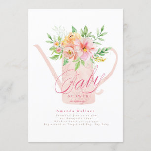 April Flowers Watering Can Baby Shower-inbjudan Inbjudningar
