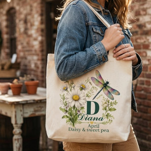 April födelseblomma Tusensköns Monogram Libell Tot Tygkasse
