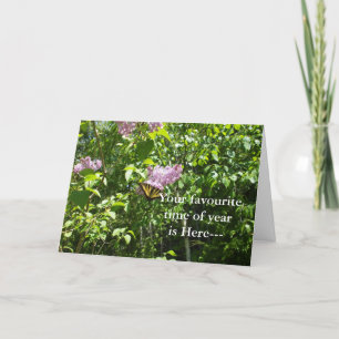 April Fool Butterfly med Lilac Shrub Card Kort