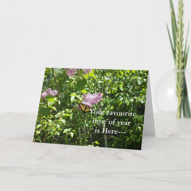 April Fool Butterfly med Lilac Shrub Card Kort (Framsida)