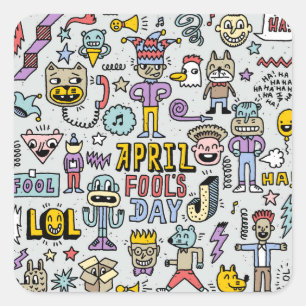 April Fools: Colorful Doodle Set. Fyrkantigt Klistermärke