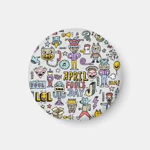 April Fools: Colorful Doodle Set. Magnet