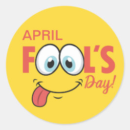 April Fools dag Lycklig Funny Ansikte | HELGDAGAR Runt Klistermärke