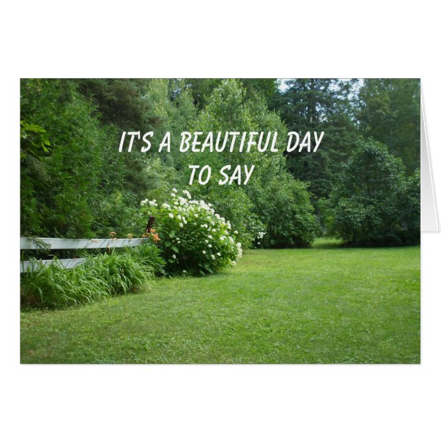 April Fool's Day Flowers and Träd Gräsmatta Scene Hälsningskort (Framsidan Horizontal)